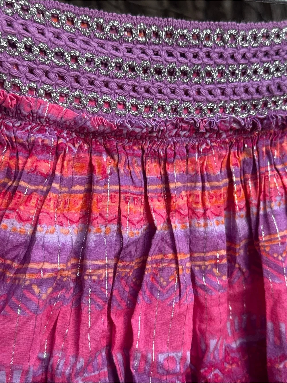 Justice Pink and Purple Sparkle Smocked Tiered Skirt